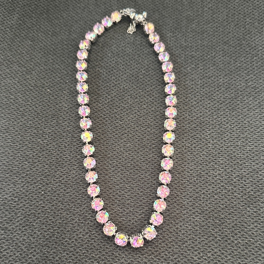 Iridescent Pink Crystal Tennis Necklace